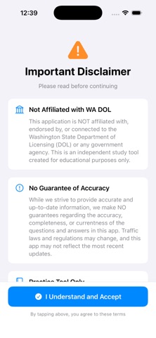 WA State drivers test iPhone screenshot