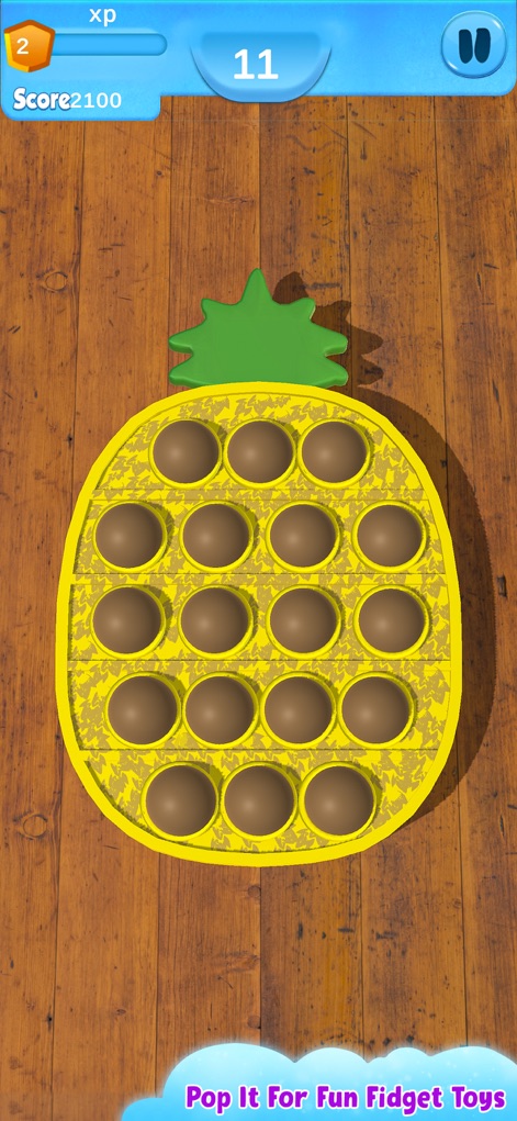Fidget Toys 3D - Pop It Game - Immerse yourself in the calming experience of popping a pineapple-shaped fidget toy, while tracking progress through the score and time indicators.