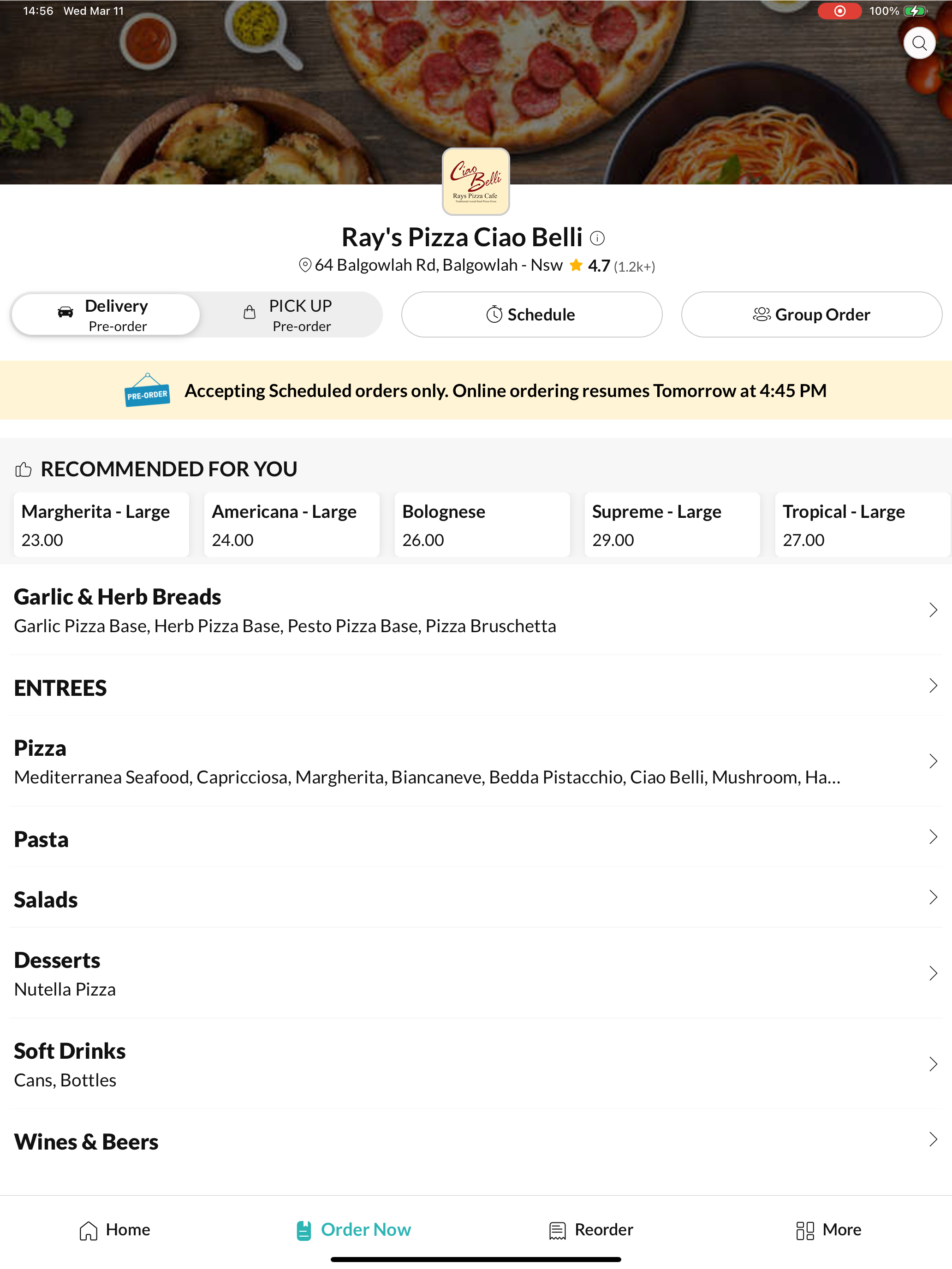 Ray's Pizza Ciao Belli.