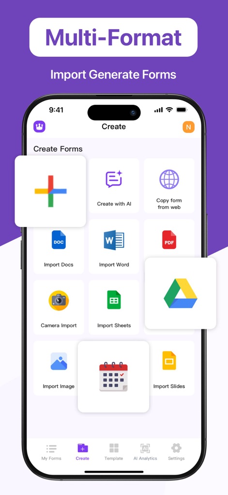 Forms for Google․ - Explore the app's extensive multi-format import capabilities, enabling users to generate forms from diverse sources like 'Import Docs' and 'Import PDF' for maximum flexibility.