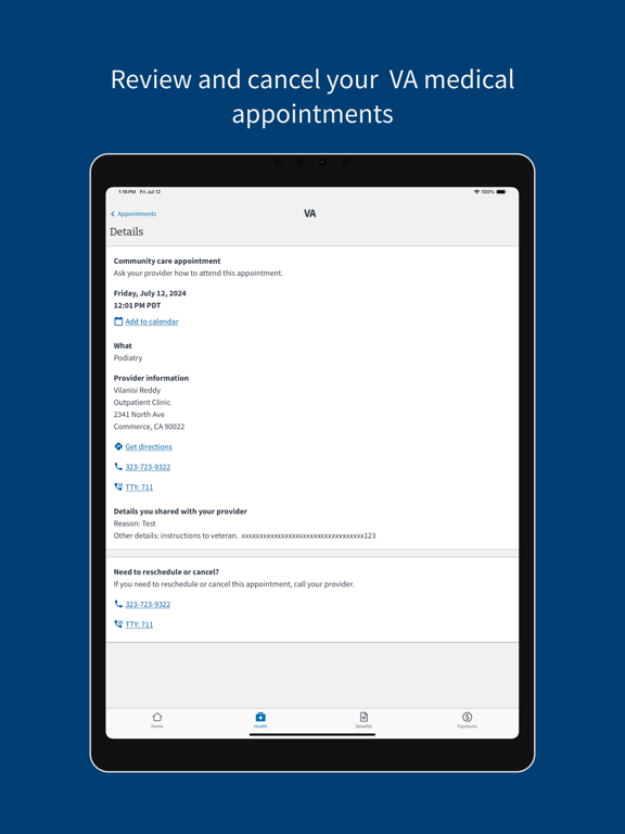 VA: Health and Benefits iPad screenshot 3 - Medical app