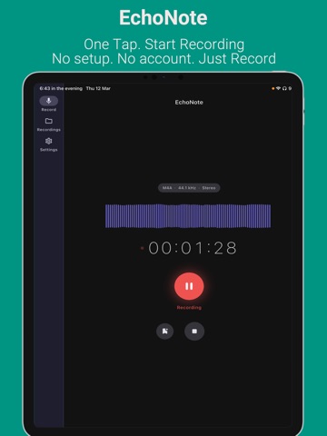 EchoNote: Voice Recorder AI iPad screenshot