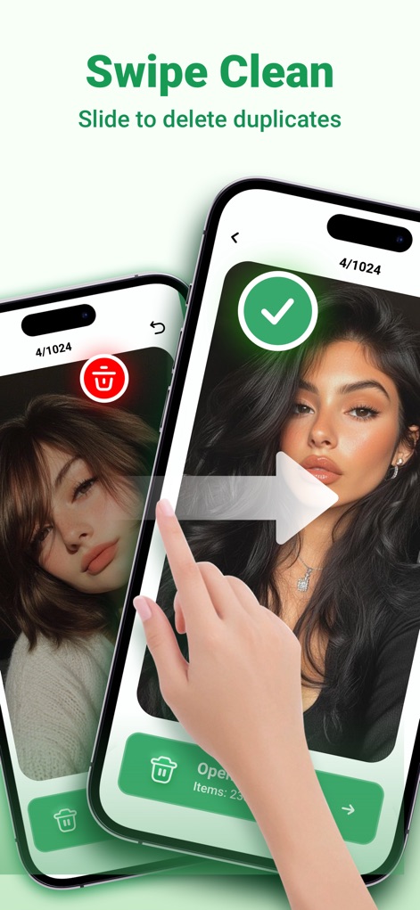 Smart Cleaner - Pro Security - Users can effortlessly manage their media with a simple swipe gesture, easily identifying and deleting duplicate images.