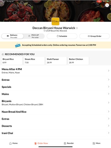 Deccan Biryani House Warwick iPad screenshot