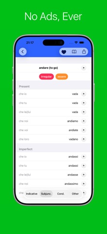 Italian Verb Conjugator Pro app screenshot