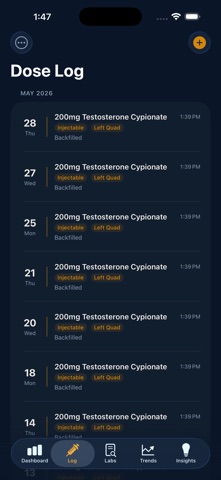 Steady T: TRT Tracker & Labs iPhone screenshot
