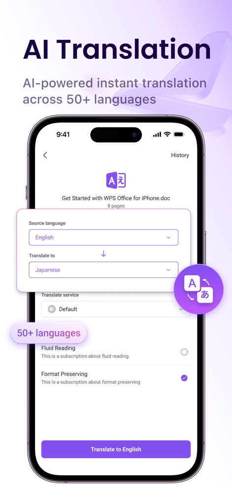 WPS Office: PDF, Docs, Sheets - Global AI Translation