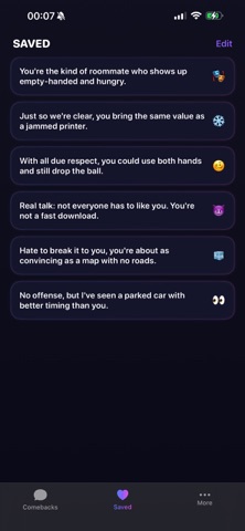 Harsh Comebacks iPhone screenshot