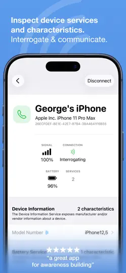 Capture d'écran de Bluetooth Inspector sur iPhone 2