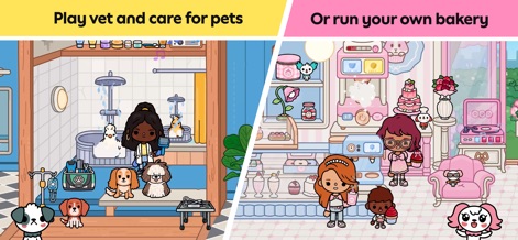 Toca Boca World - The app offers varied vocational play, including engaging pet care scenarios and an immersive bakery simulation, enabling rich storytelling.