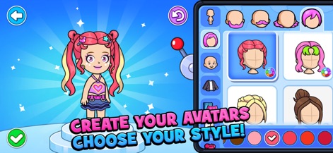 Towniz - The app offers extensive character customization through detailed hair customization options, allowing users to personalize their unique avatar with a live preview.