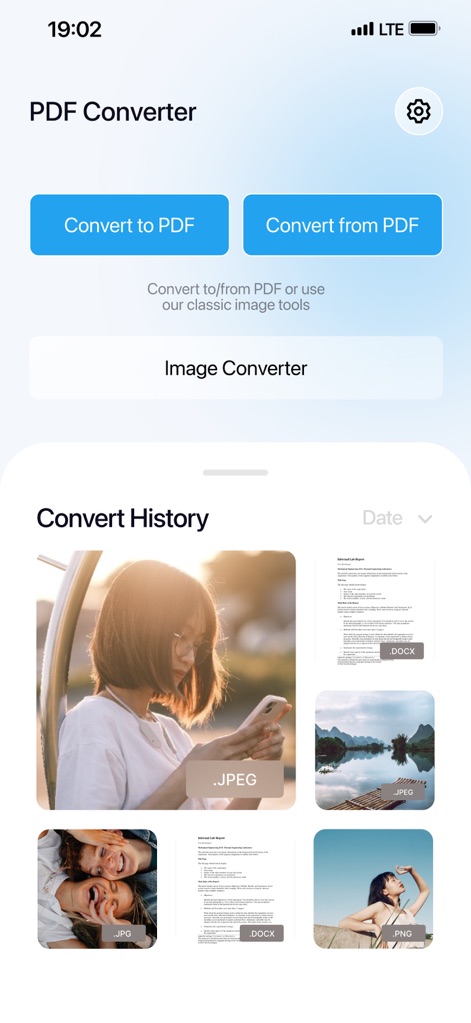PDF Converter – Photos to PDF - L'application maintient un historique détaillé des conversions, permettant aux utilisateurs de visualiser facilement les fichiers récemment convertis et de les trier par date pour une meilleure organisation.