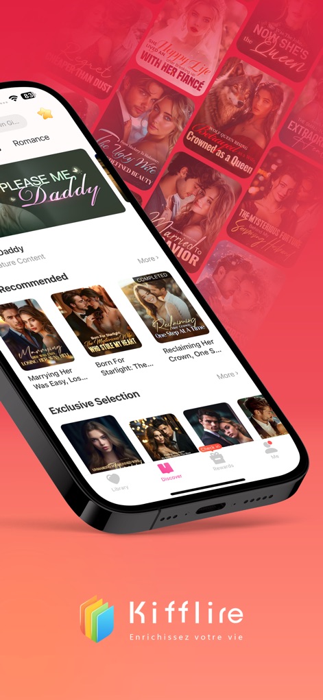 Kifflire:Fantasy Novel Stories - This tool showcases a vibrant 'Discover' tab, presenting users with a wide array of diverse book covers to browse.