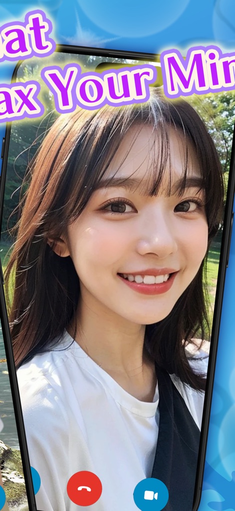 AQUA - Meditative Video Chat - This view highlights the live video connection and the immersive nature-themed call backdrop, fostering calm during shared moments.