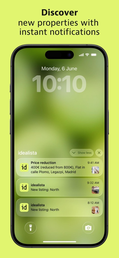 idealista - Stay informed with immediate lock screen notifications, instantly alerting users to new listings and significant 'Price reduction' updates on their saved searches.