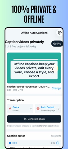 Offline AI Auto Captions iPhone screenshot