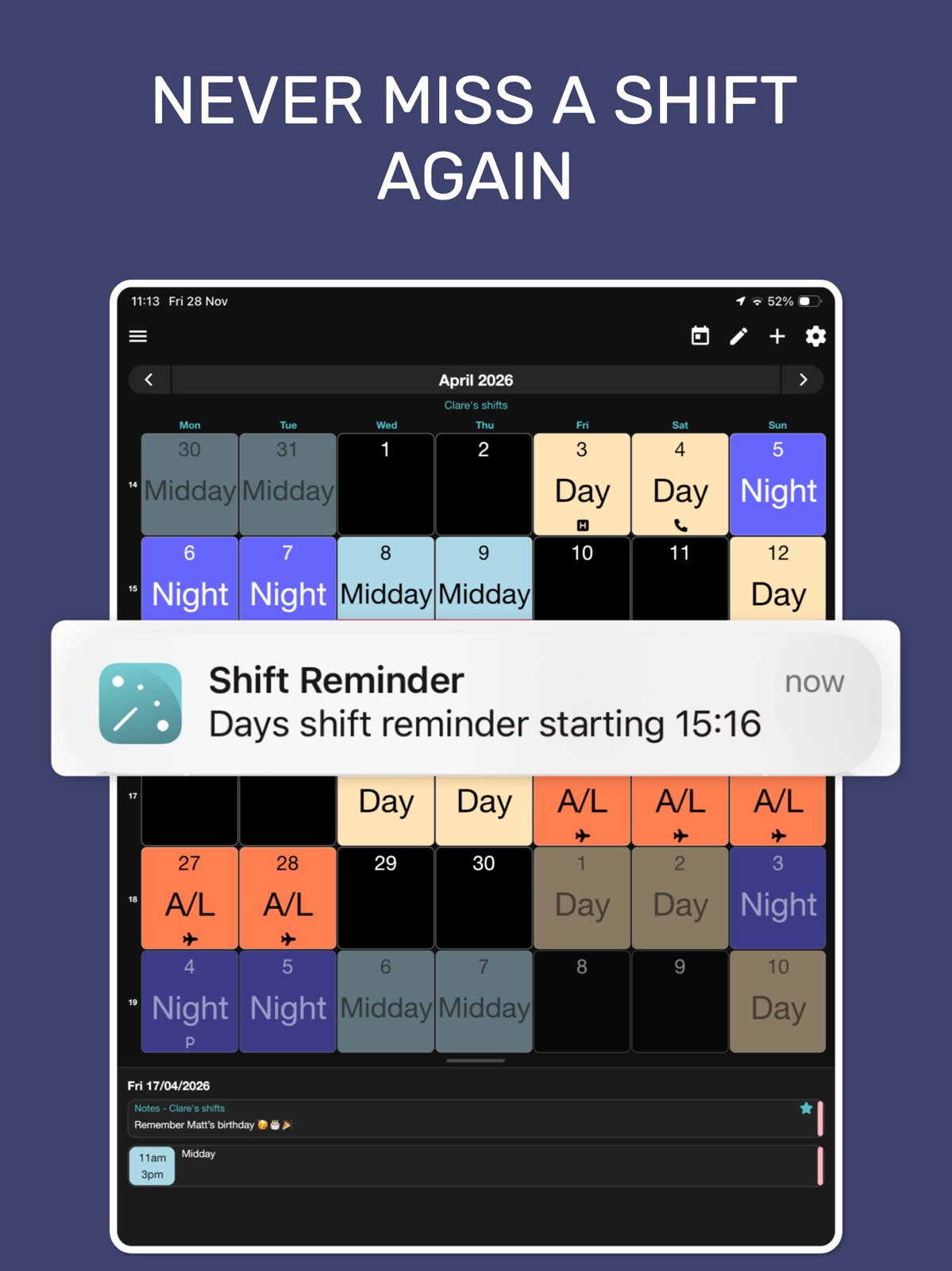 My Shift Planner - Calendar ipad screenshot 2