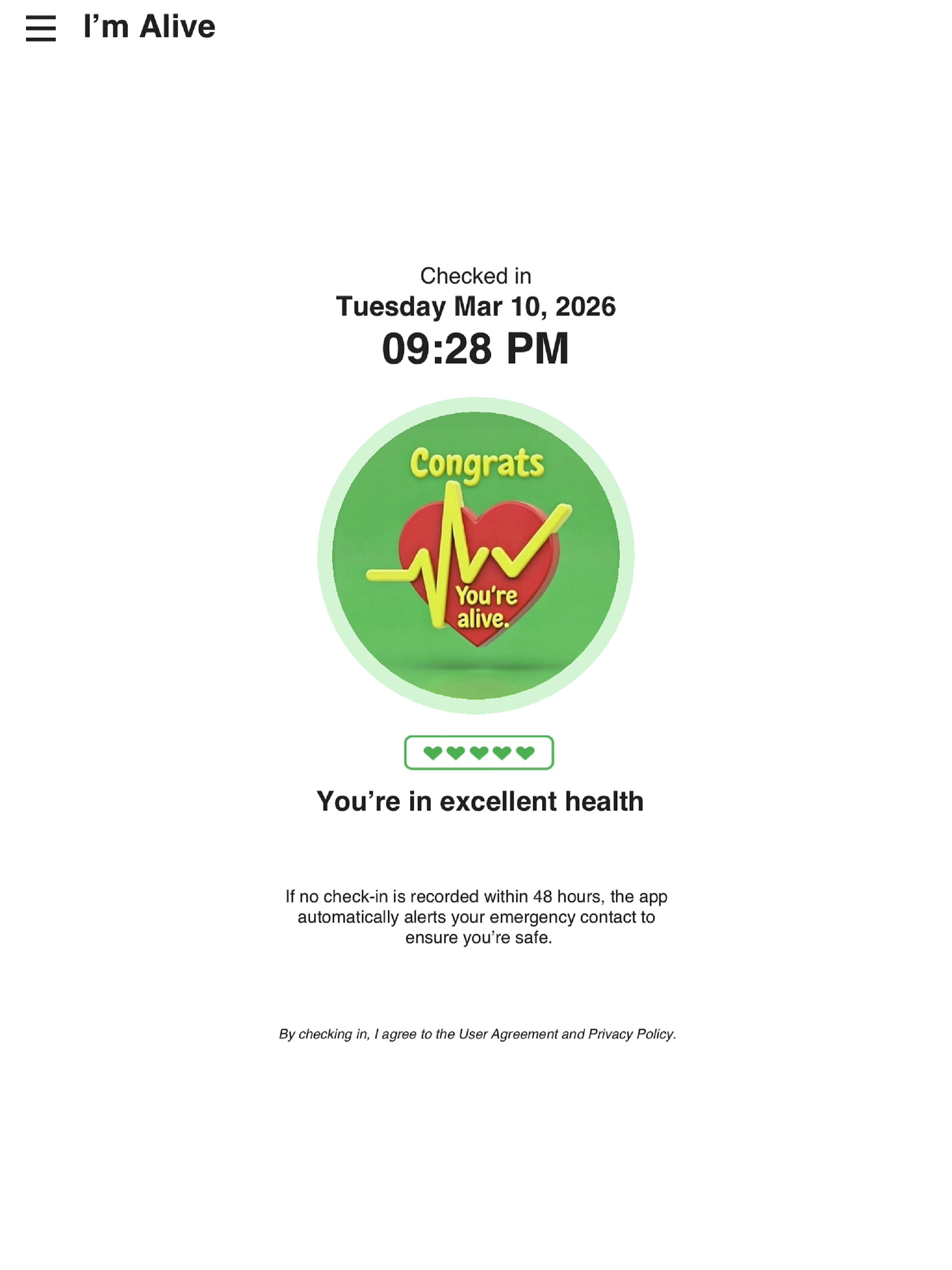 I'm Alive – Safety Check‑In