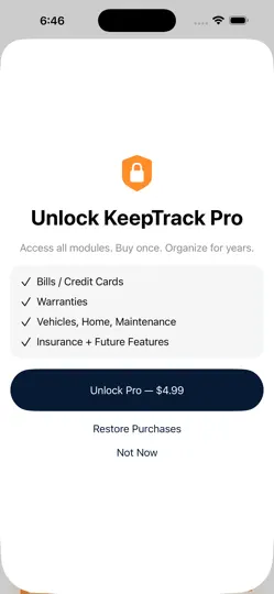 Captura de pantalla de KeepTrack Pro: Life Organizer en iPhone 4