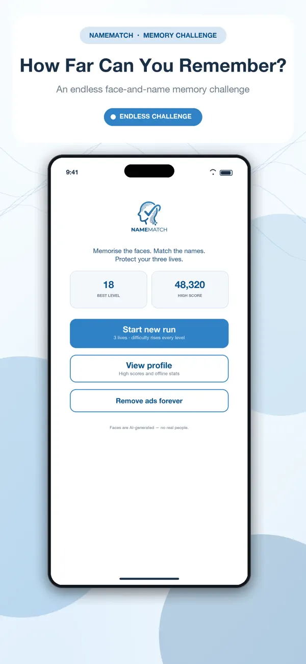 Screenshot #1 pour NameMatch: Remember Names