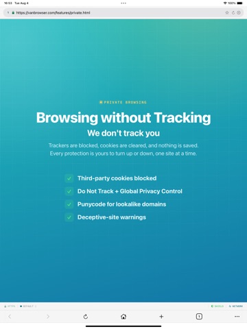 VanBrowser: Private Browser iPad screenshot