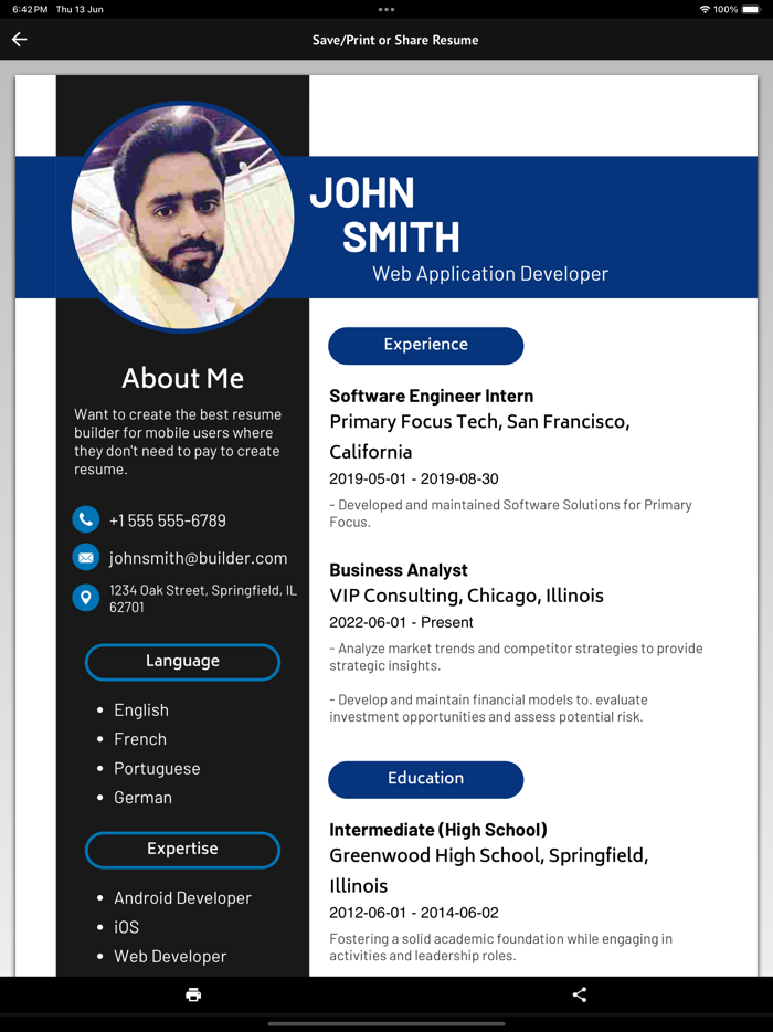 Простой конструктор резюме