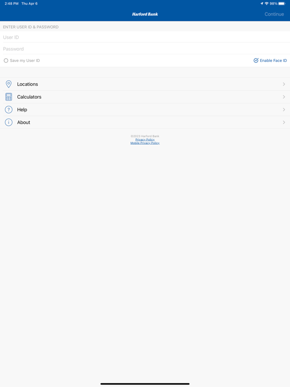 Harford Bank iPad screenshot 1 - Finance app