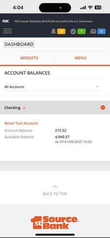 1st Source Bank BBO Treasury screenshot