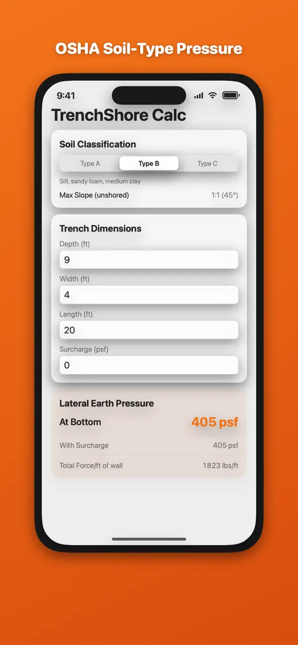Screenshot #1 pour Trench Shoring Calculator