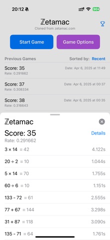 Zetamac Arithmetic Practice screenshot