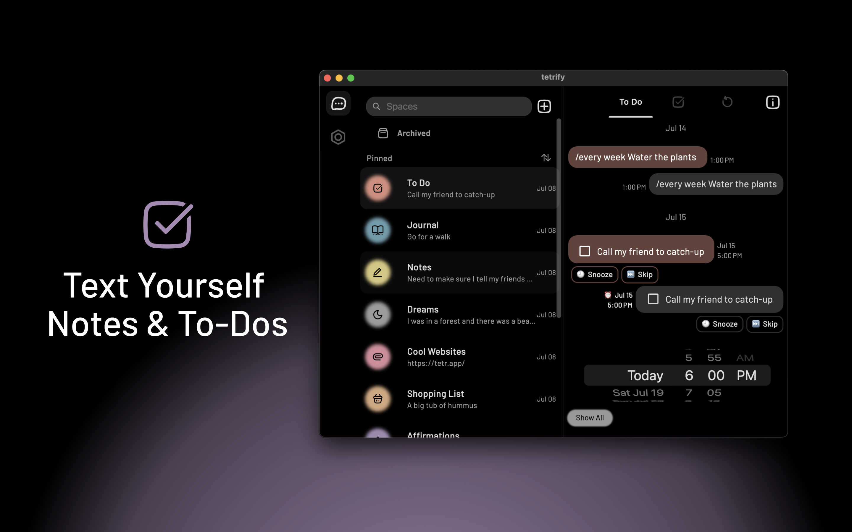 tetrify: Text Yourself Notes