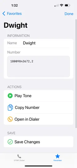 Screenshot von DTMF Dialer Tool auf dem iPhone 3