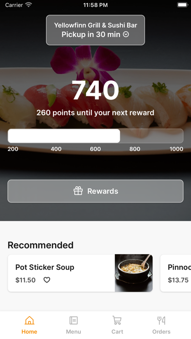 Yellowfinn Grill & Sushi Bar iPhone screenshot 1 - Food & Drink app