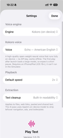 Play Text (TTS) iPhone screenshot