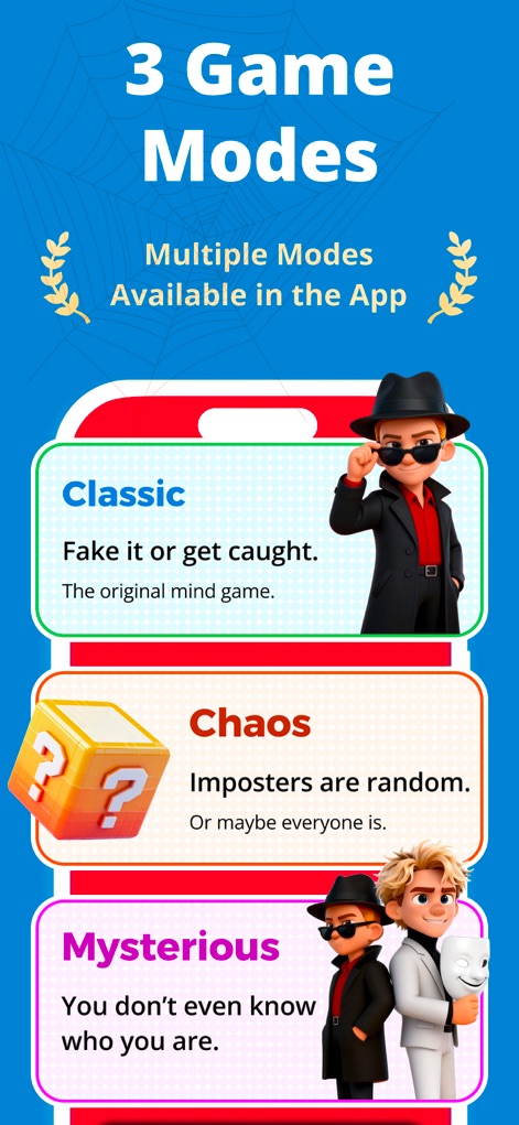 Imposter Game: Spark PartyPass - Explore the app's diverse "Classic" mode, offering the original bluffing experience, and the unpredictable "Chaos" mode where imposters are randomized.