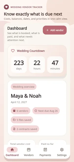 Wedding Vendor Payment Tracker screenshot 1
