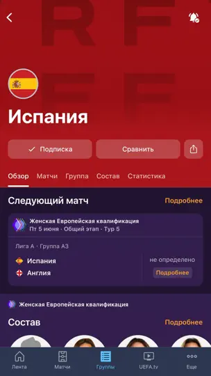 Скриншот ЕВРО и Лига наций на iPhone 6