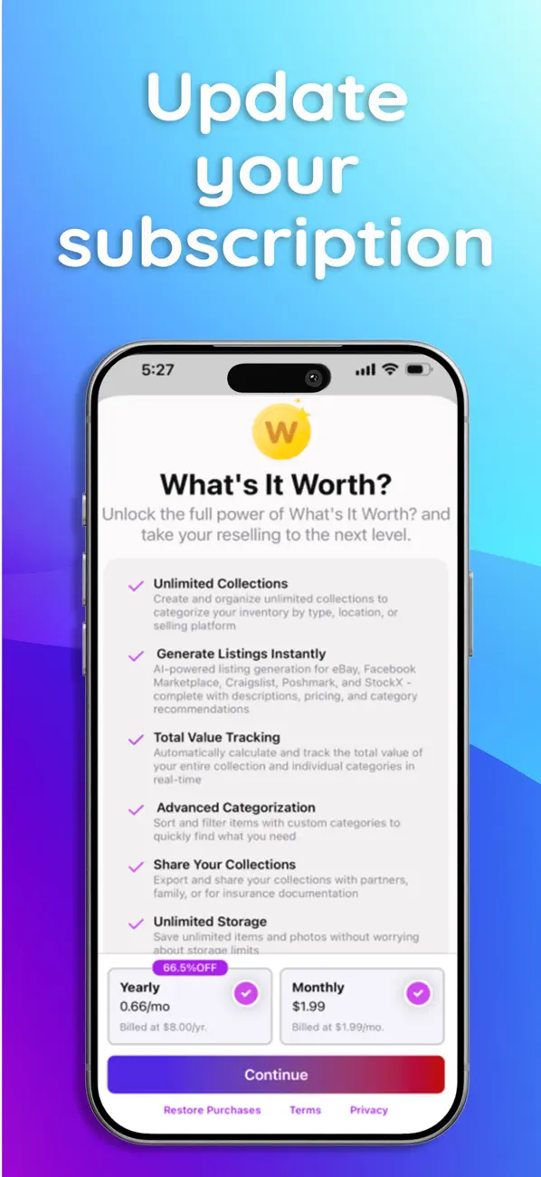 What Is It Worth iOS app screenshot: listing generator