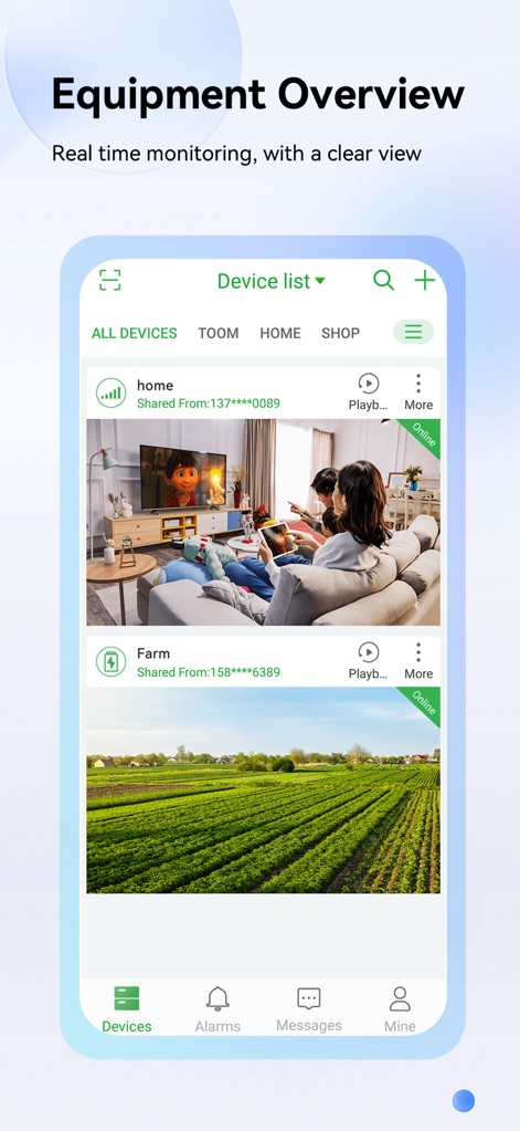 Seetong - 이 화면은 연결된 모든 장치를 명확한 목록으로 보여주며, 각 장치의 온라인 상태와 실시간 미리보기를 직관적으로 확인할 수 있습니다.