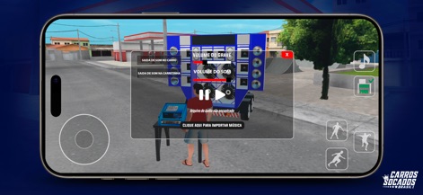 Carros Socados Brasil - O aplicativo oferece uma interface de controle de áudio completa, permitindo aos usuários ajustar o volume e importar músicas, enquanto o paredão de som é visualizado em detalhes no ambiente.