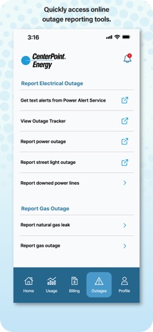 CenterPoint Energy My Account iPhone screenshot