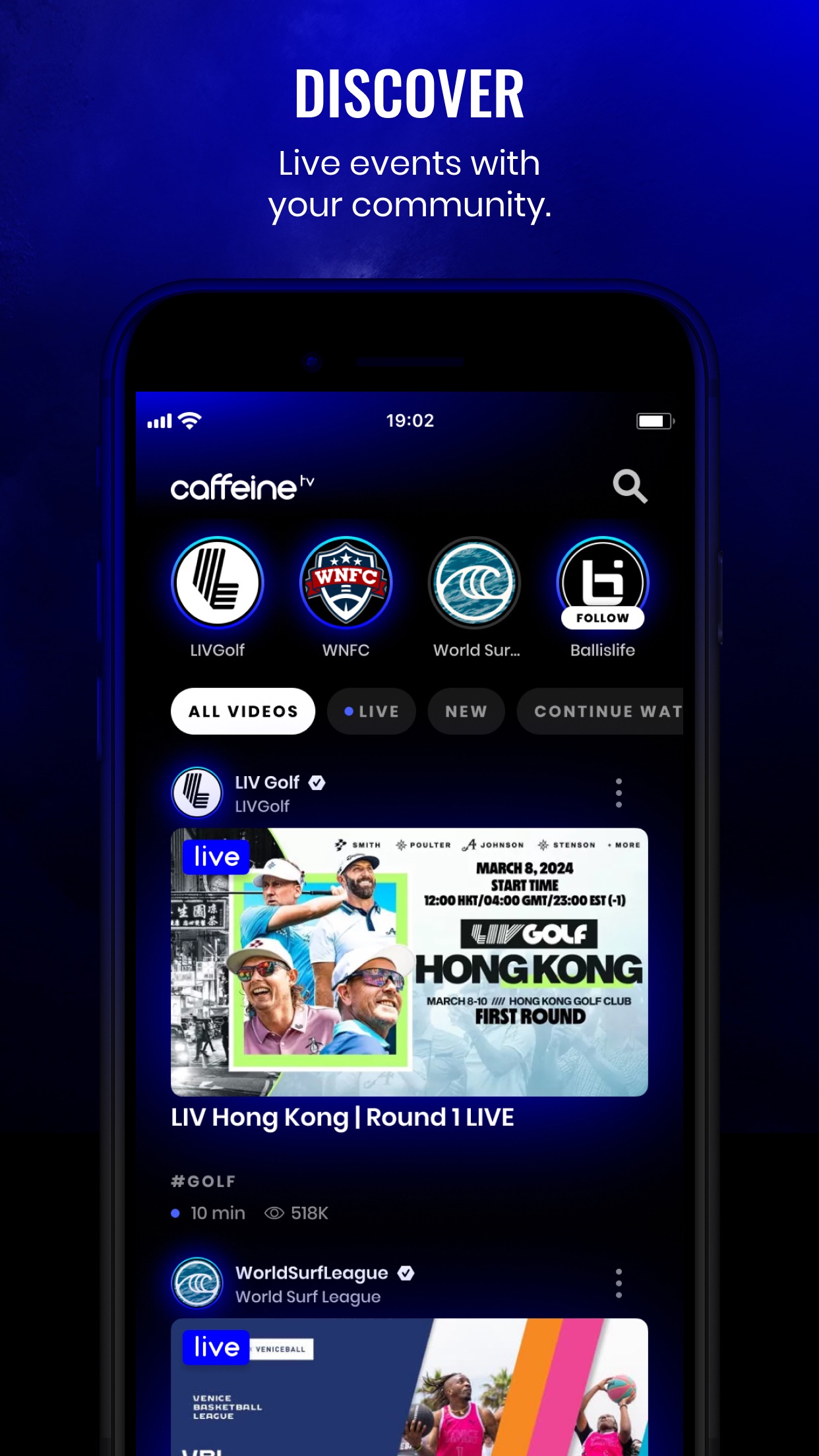 Screenshot do app Caffeine TV: Watch Live Sports