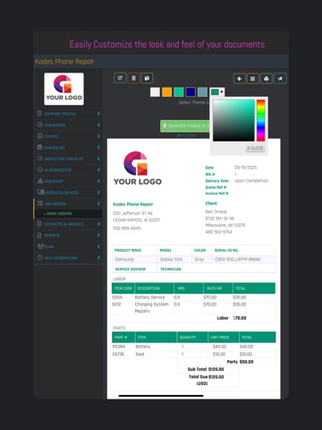 RepairHQ - Repair Software iPad screenshot