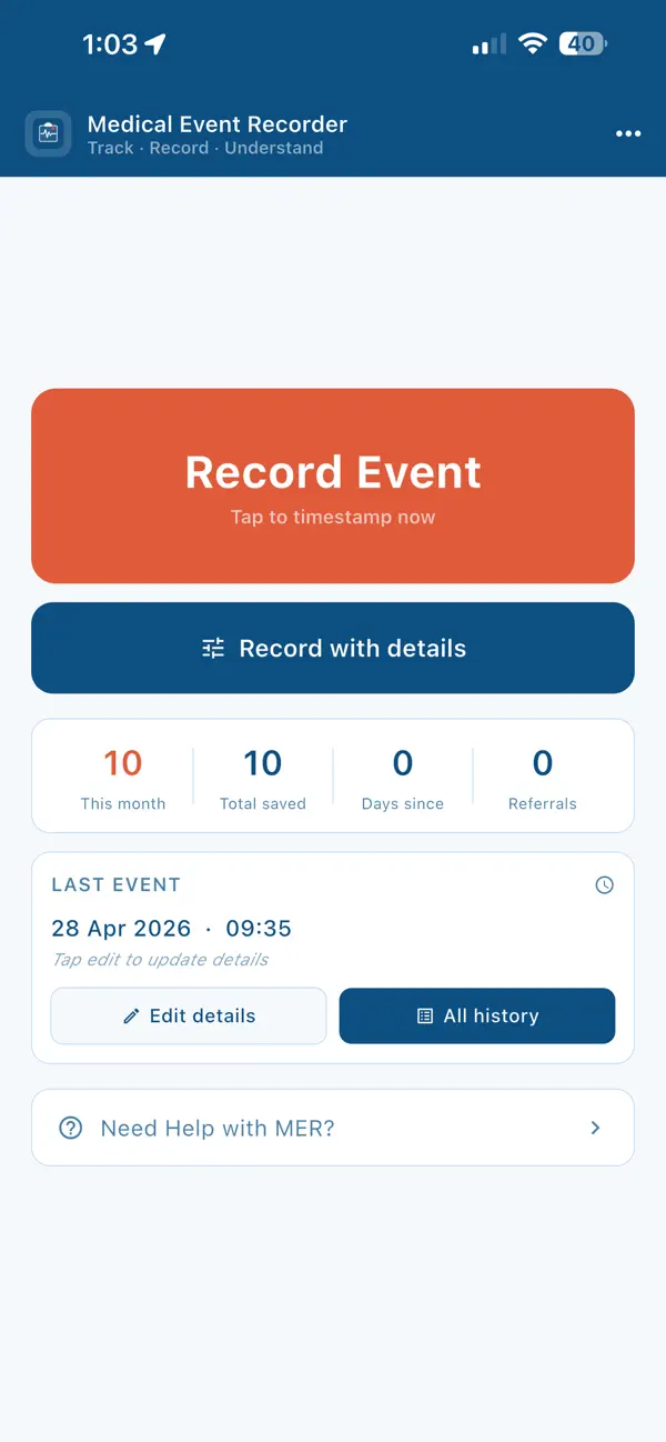 Screenshot #1 pour Medical Event Recorder
