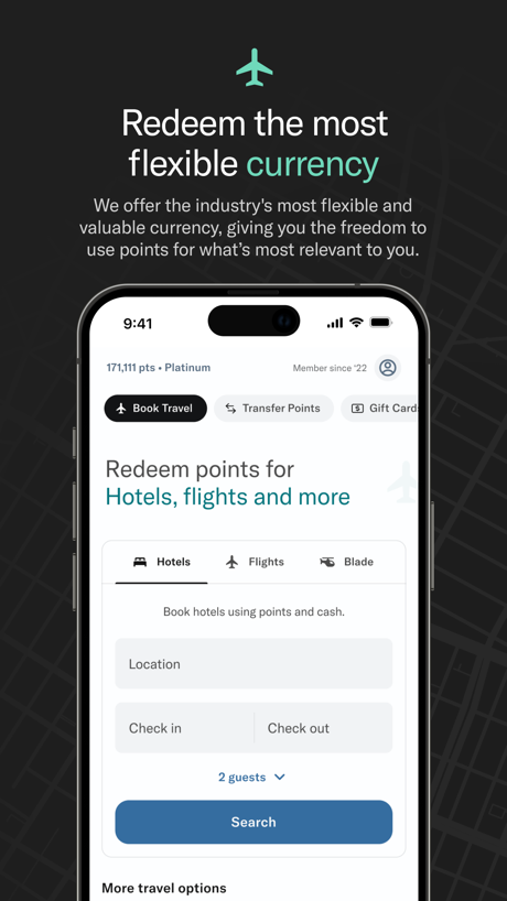 Bilt Rewards App Store screenshot 3, headline “Redeem the most flexible currency”. Compares with something.