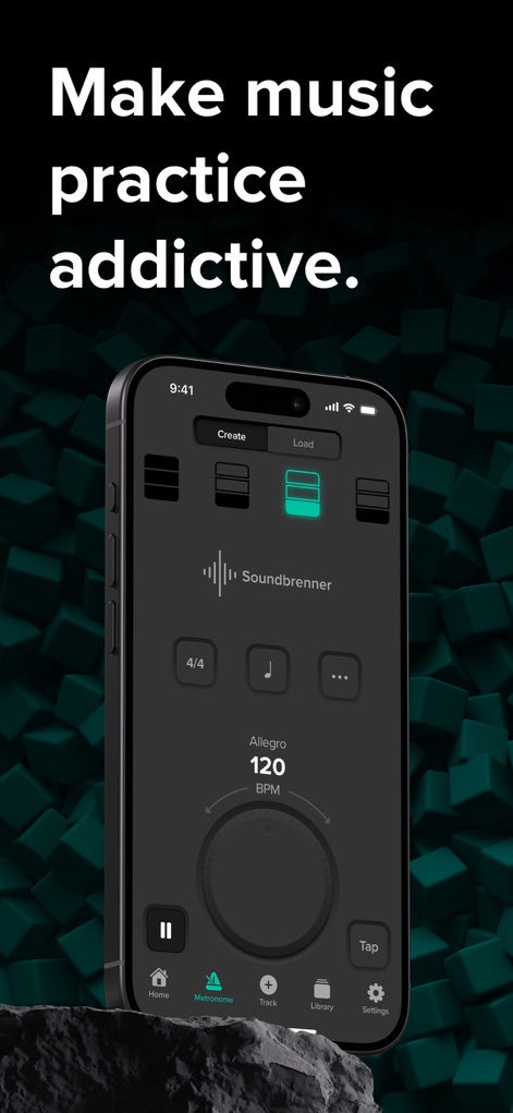 The Metronome by Soundbrenner - Die App bietet einen intuitiven Metronom-Bildschirm mit klarer BPM-Anzeige und einem interaktiven Zifferblatt zur Einstellung des Tempos.