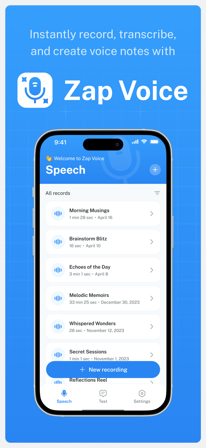 Zap Voice. Record  Transcribe