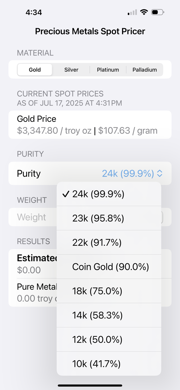 Precious Metals Spot Pricer screenshot 2