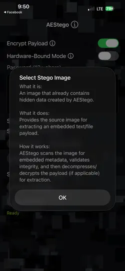Screenshot von AEStego auf dem iPhone 6