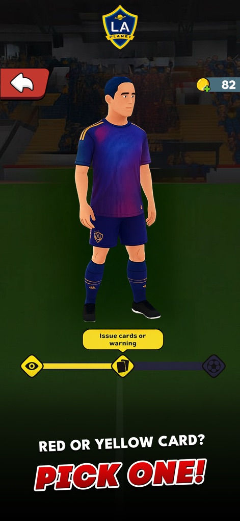 Referee Simulator 3D - Users can observe different referee appearances and engage with the interface for issuing cards or warnings, demonstrating rule enforcement options.